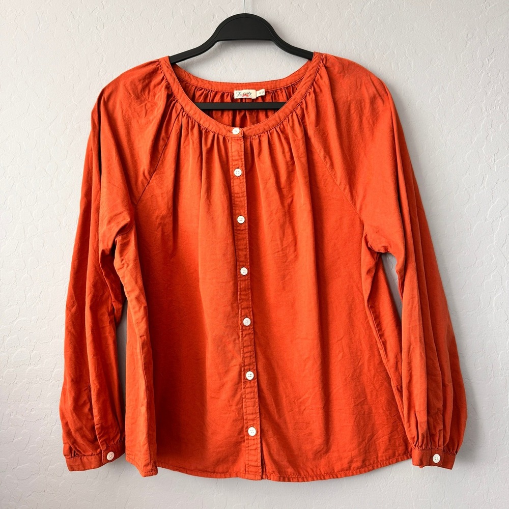 Faherty XLarge Blouse Burnt Orange Long Sleeve Button Front Gathered Peasant Top